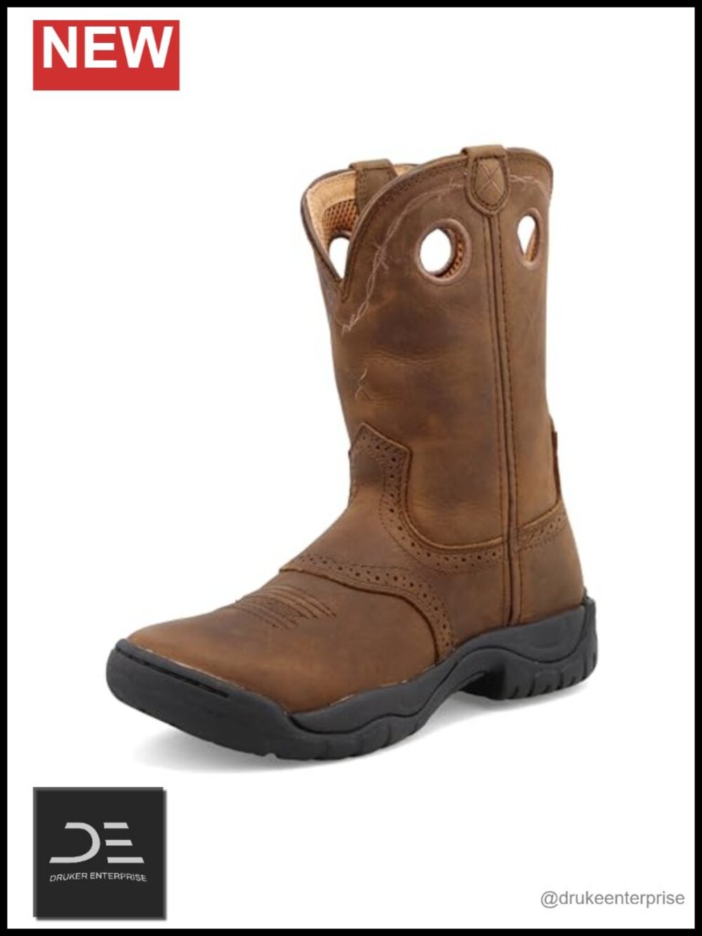 Women's 9" Pull On Soft Round Toe Western Work Boots Full-Grain Oiled Leather